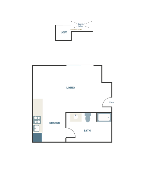 Floor plan for studio, 1 bath, 344 sqft